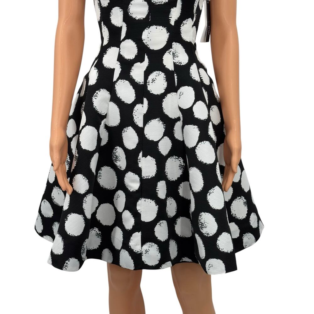 NWT Julia Jordan Black/White Polka Dot Fit & Flare Dress Double V-Neck Pockets 6 - Picture 6 of 16